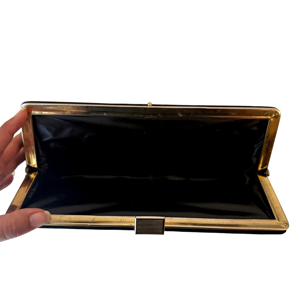 Vintage Mid Century Clutch Bag Women‎ Black Gold Evening MCM Formal Minimalist